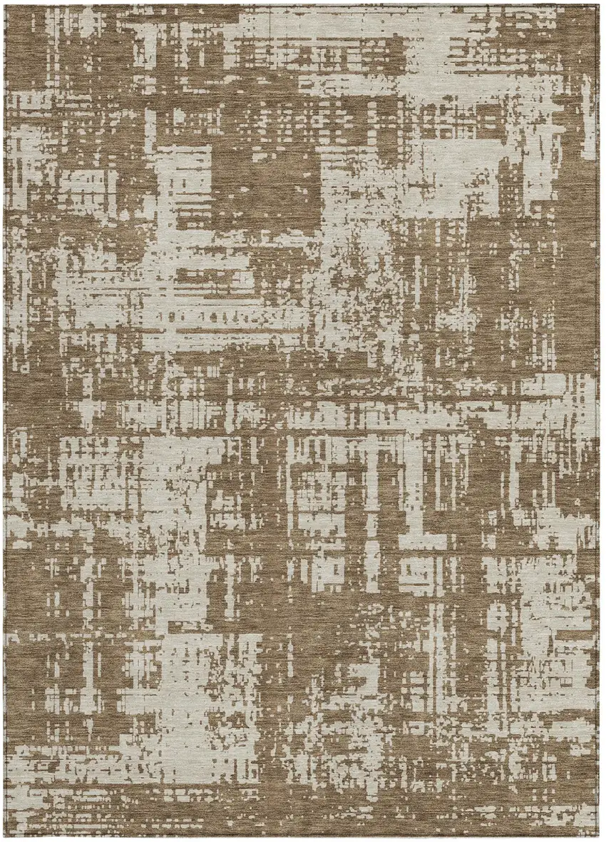 Brown And Beige Abstract Washable Indoor Outdoor Area Rug Photo 7