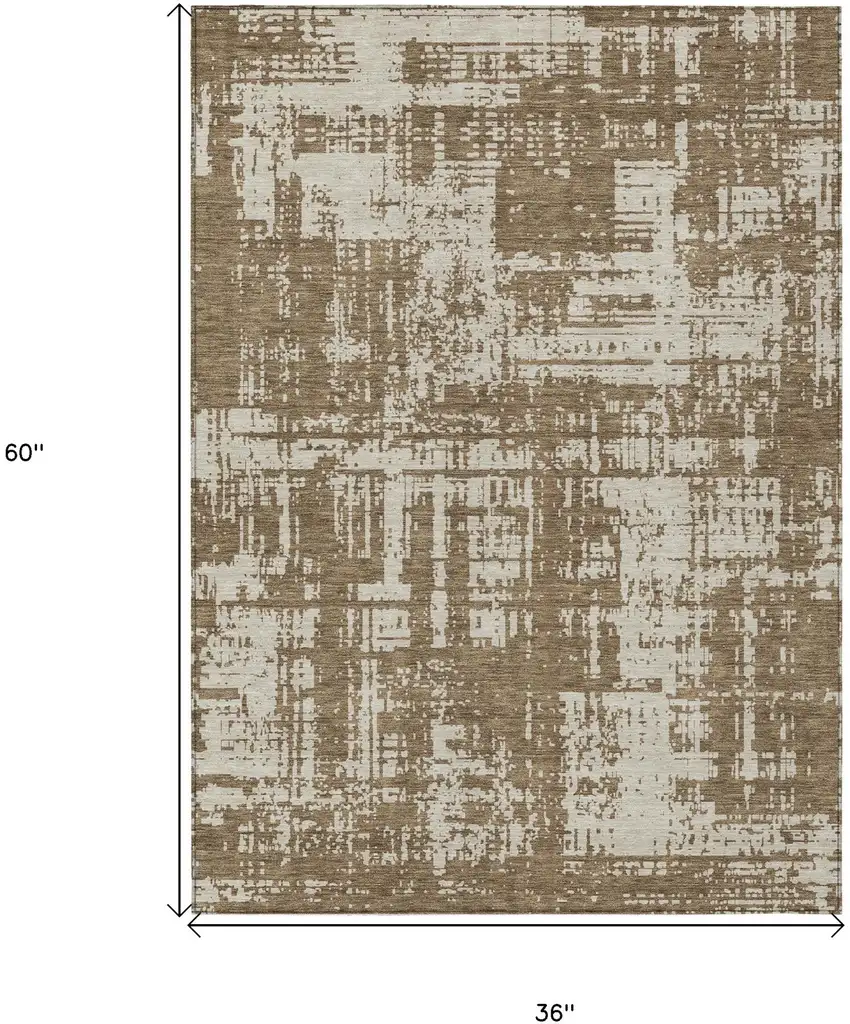 Brown And Beige Abstract Washable Indoor Outdoor Area Rug Photo 3