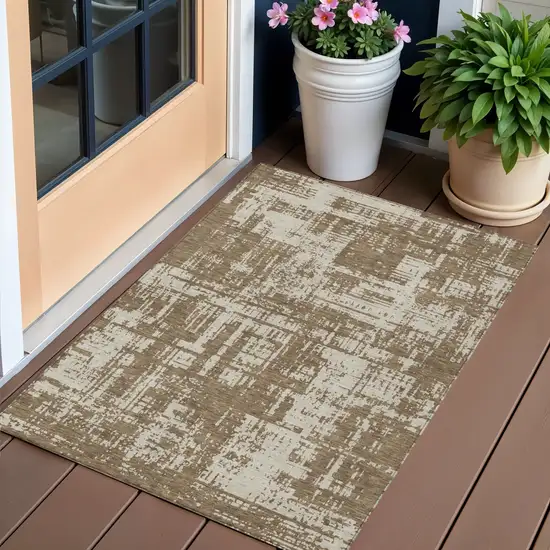 Brown And Beige Abstract Washable Indoor Outdoor Area Rug Photo 1