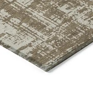 Photo of Brown And Beige Abstract Washable Indoor Outdoor Area Rug