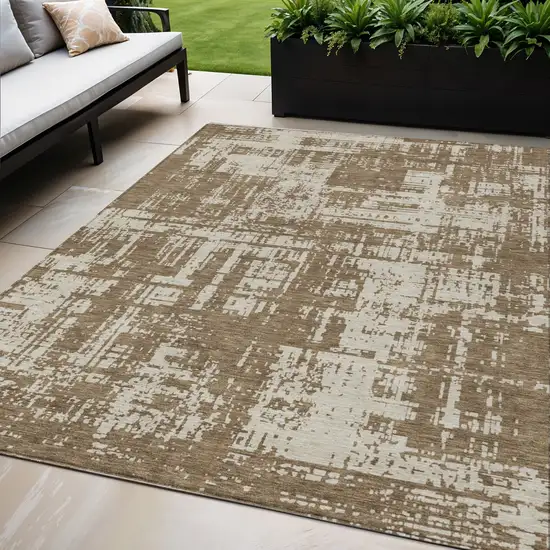 Brown And Beige Abstract Washable Indoor Outdoor Area Rug Photo 1