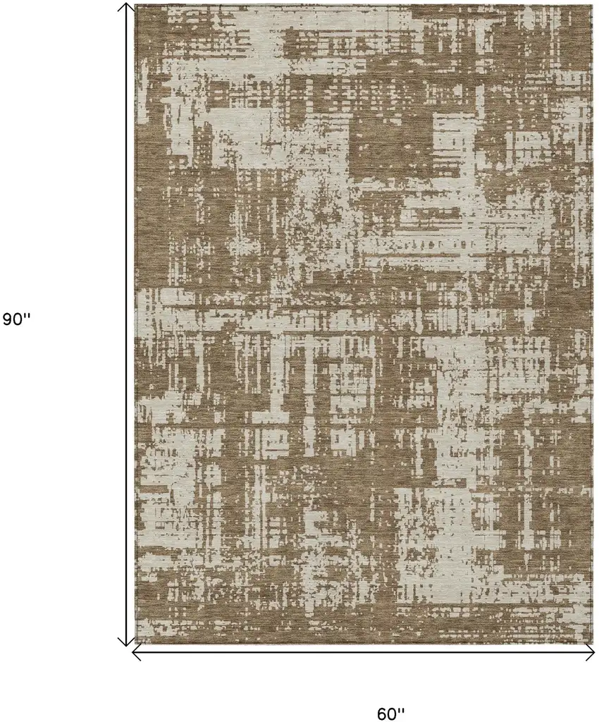 Brown And Beige Abstract Washable Indoor Outdoor Area Rug Photo 3