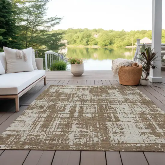 Brown And Beige Abstract Washable Indoor Outdoor Area Rug Photo 8
