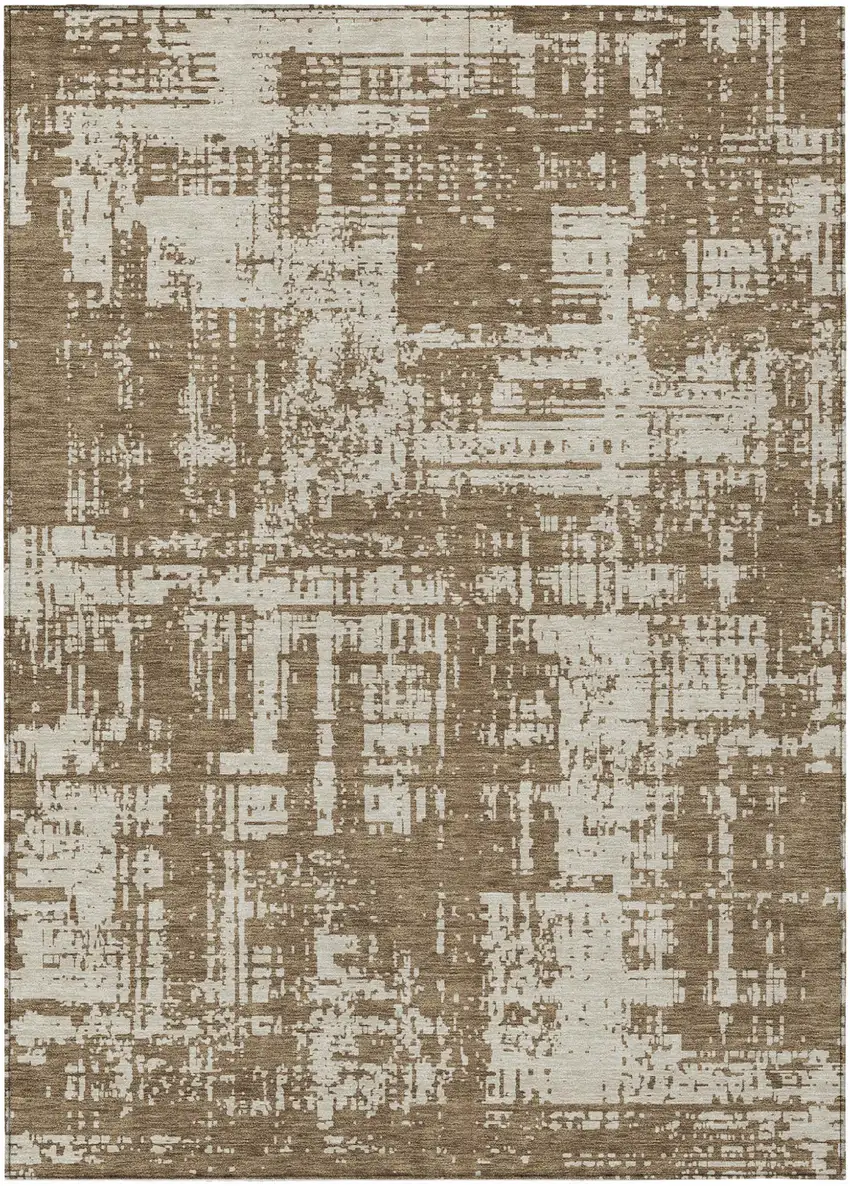 Brown And Beige Abstract Washable Indoor Outdoor Area Rug Photo 2