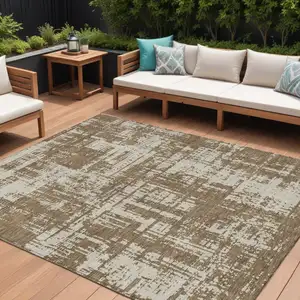 Photo of Brown And Beige Abstract Washable Indoor Outdoor Area Rug