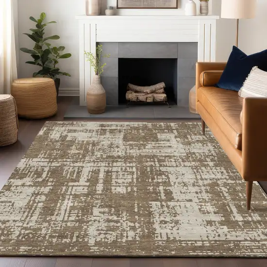 Brown And Beige Abstract Washable Indoor Outdoor Area Rug Photo 9