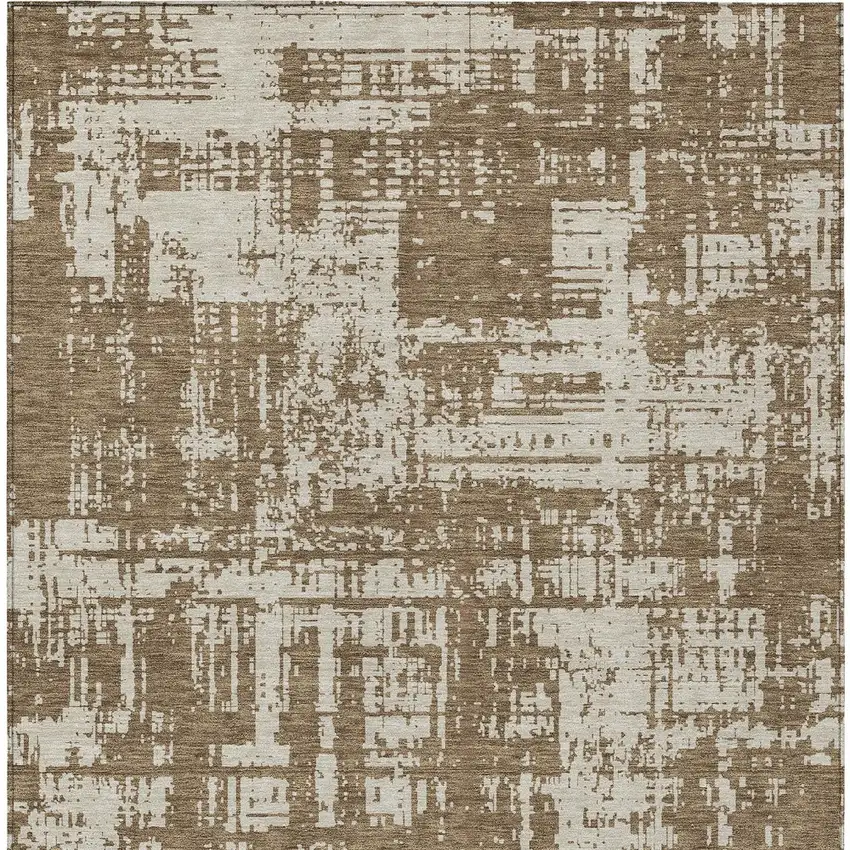 Brown And Beige Abstract Washable Indoor Outdoor Area Rug Photo 7