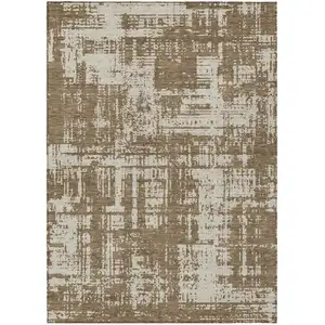 Photo of Brown And Beige Abstract Washable Indoor Outdoor Area Rug