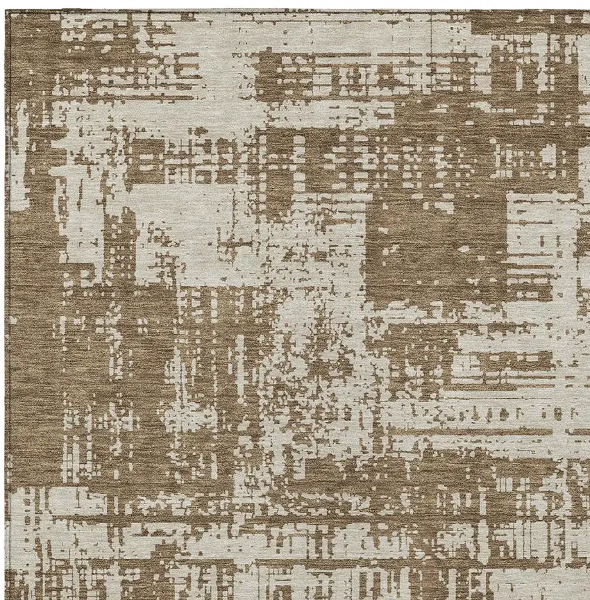 Brown And Beige Abstract Washable Indoor Outdoor Area Rug Photo 6