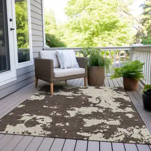 Photo of Brown And Beige Abstract Washable Indoor Outdoor Area Rug