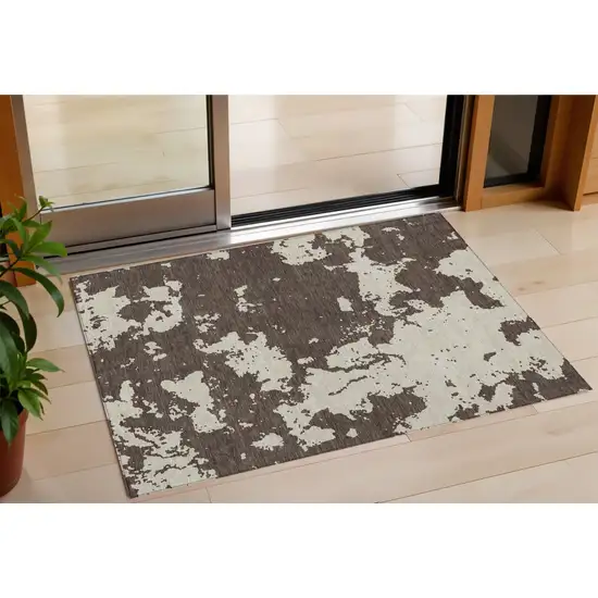 Brown And Beige Abstract Washable Indoor Outdoor Area Rug Photo 1