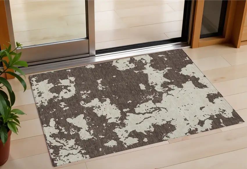 Brown And Beige Abstract Washable Indoor Outdoor Area Rug Photo 1