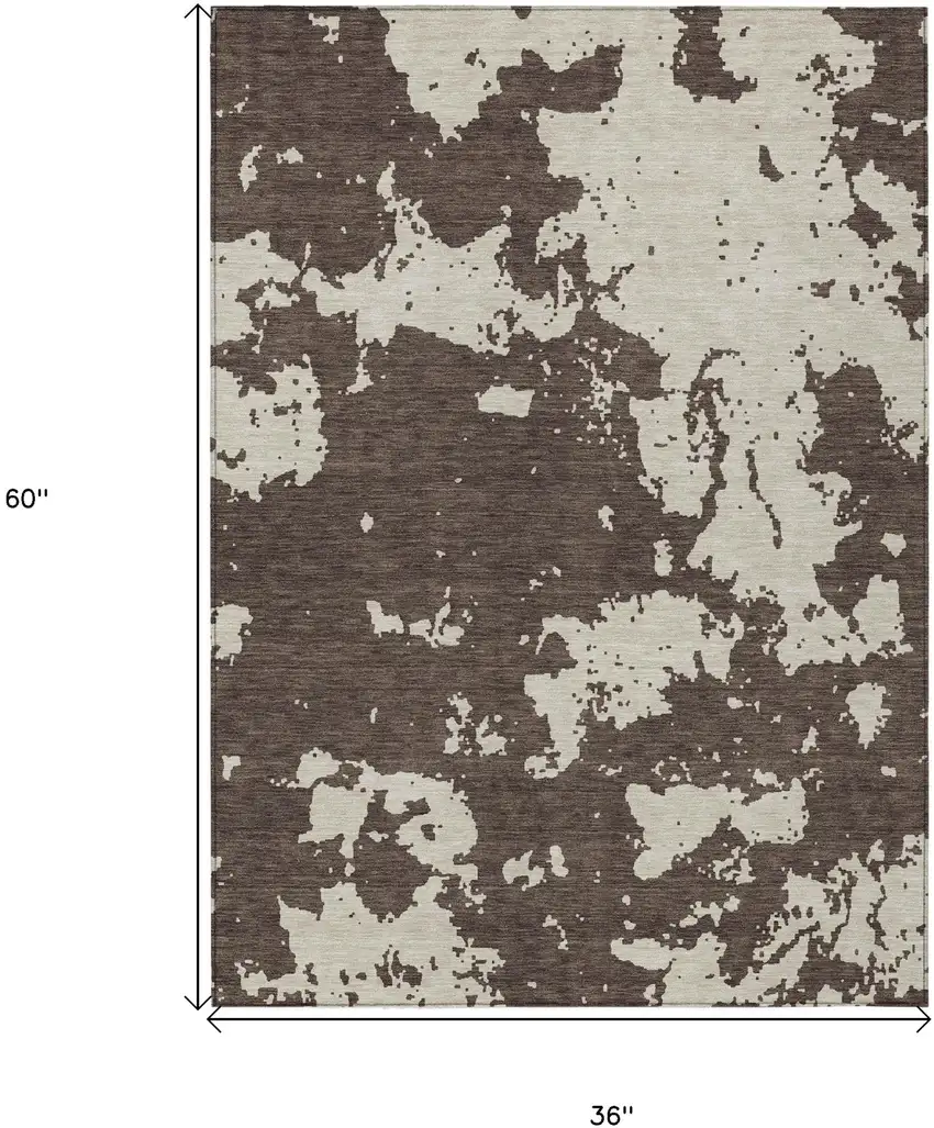 Brown And Beige Abstract Washable Indoor Outdoor Area Rug Photo 3