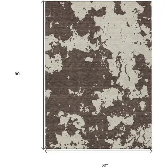 Brown And Beige Abstract Washable Indoor Outdoor Area Rug Photo 3