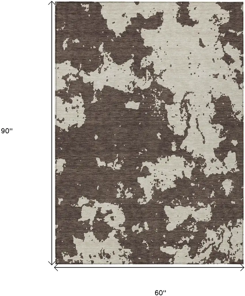 Brown And Beige Abstract Washable Indoor Outdoor Area Rug Photo 3