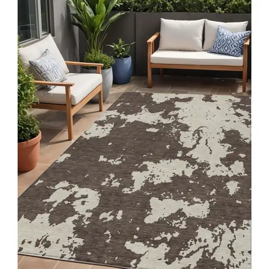 Brown And Beige Abstract Washable Indoor Outdoor Area Rug Photo 1