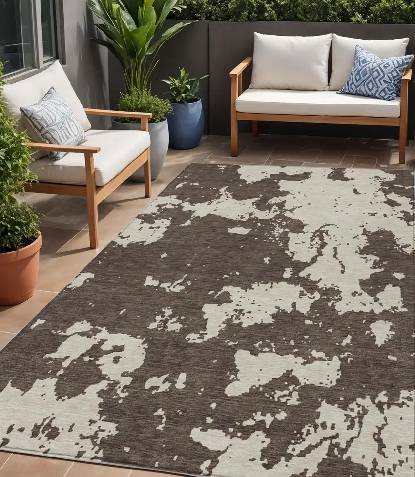 Brown And Beige Abstract Washable Indoor Outdoor Area Rug Photo 1