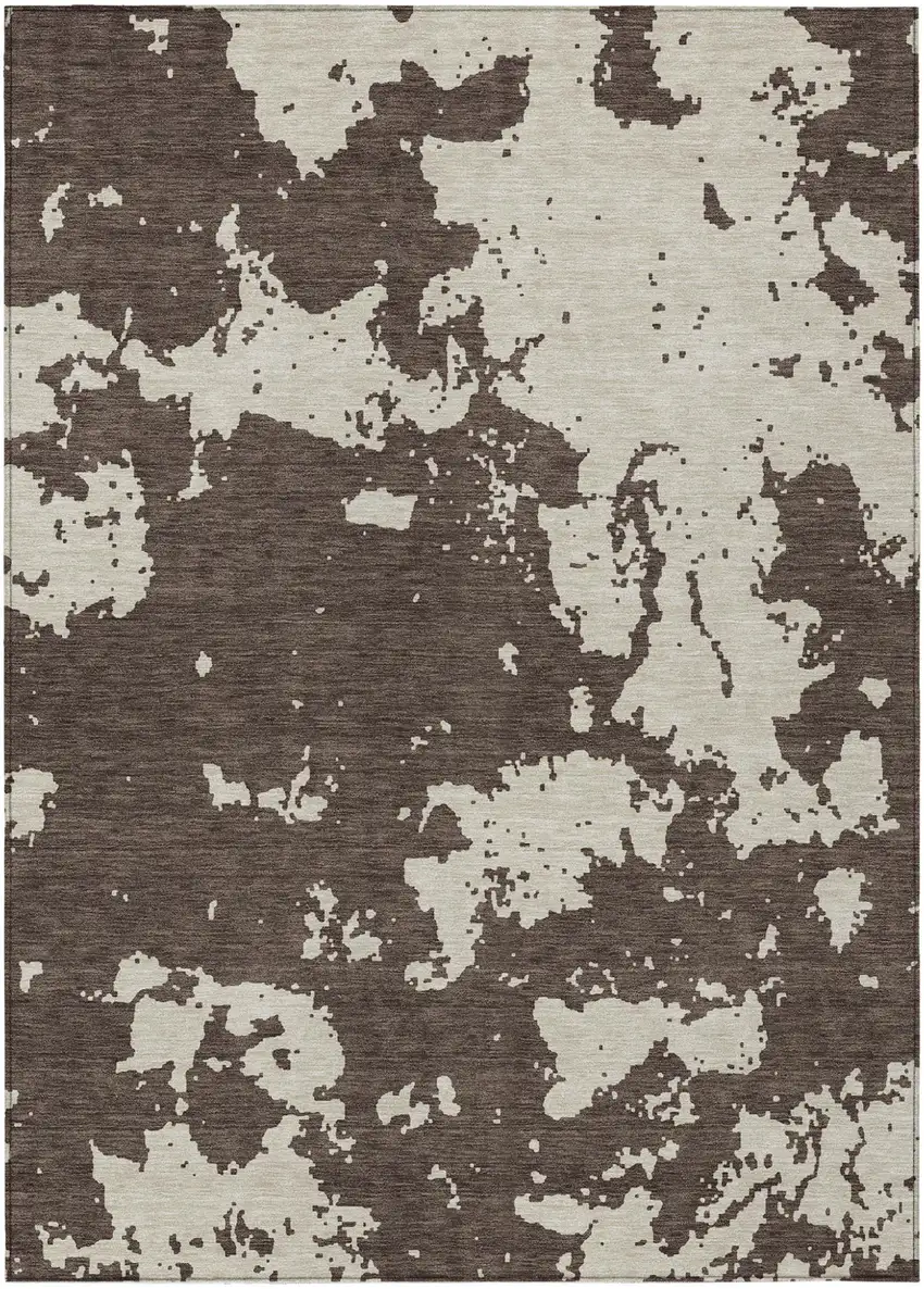 Brown And Beige Abstract Washable Indoor Outdoor Area Rug Photo 2