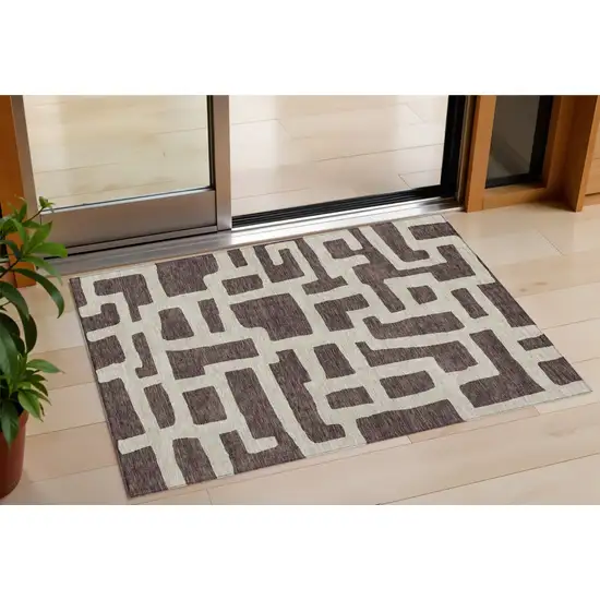 Brown And Beige Abstract Washable Indoor Outdoor Area Rug Photo 1