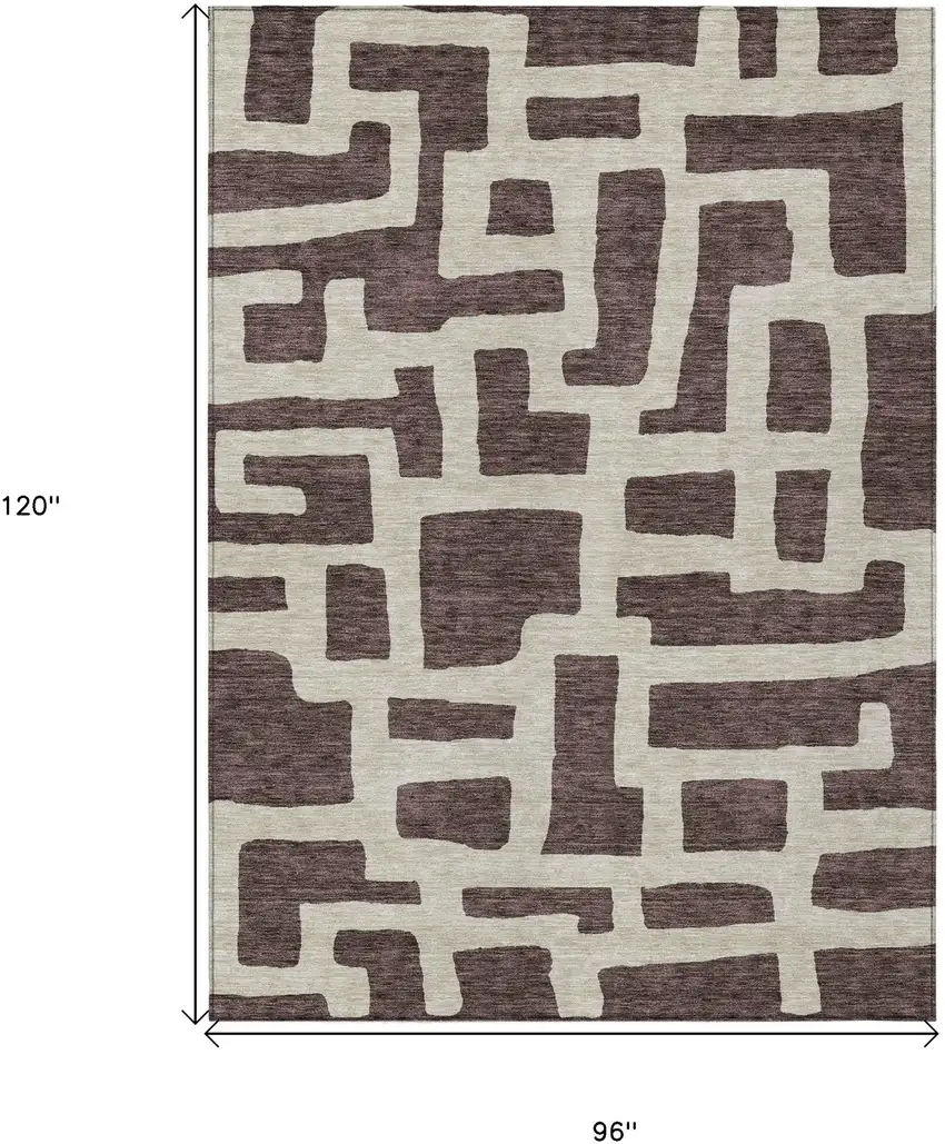 Brown And Beige Abstract Washable Indoor Outdoor Area Rug Photo 3