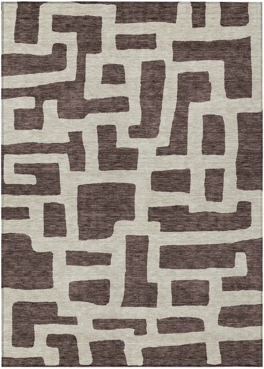 Brown And Beige Abstract Washable Indoor Outdoor Area Rug Photo 2
