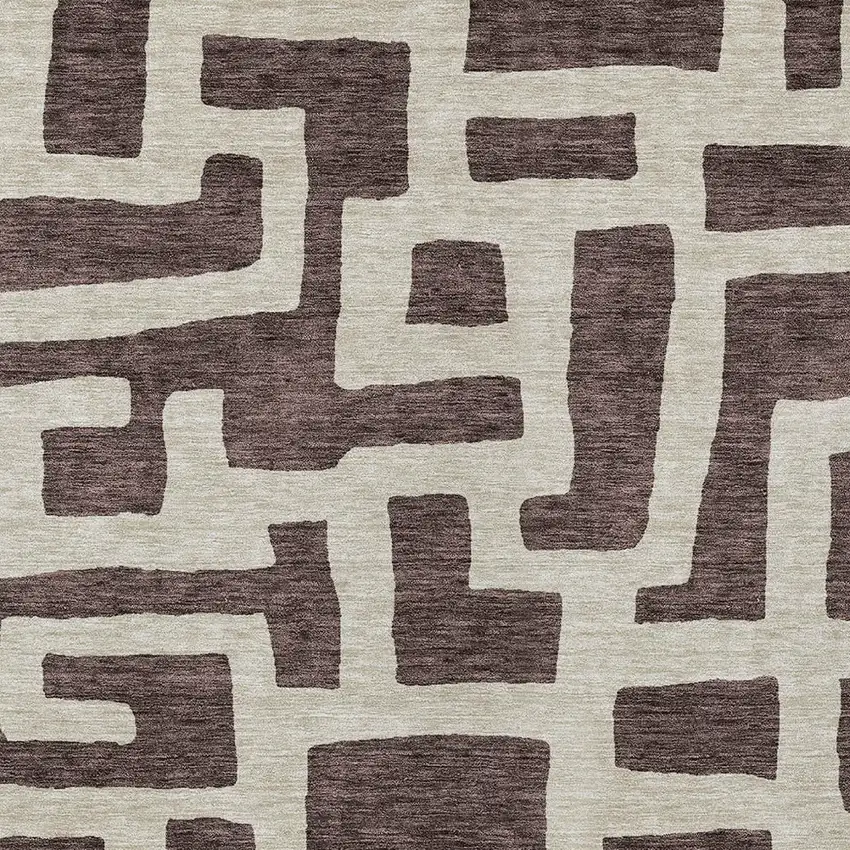Brown And Beige Abstract Washable Indoor Outdoor Area Rug Photo 6