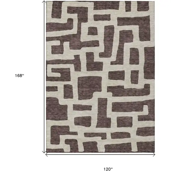 Brown And Beige Abstract Washable Indoor Outdoor Area Rug Photo 3