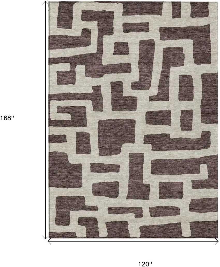 Brown And Beige Abstract Washable Indoor Outdoor Area Rug Photo 3