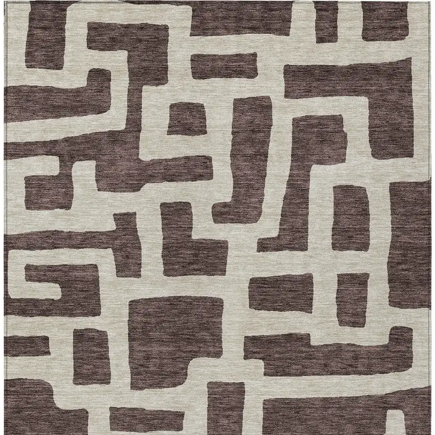 Brown And Beige Abstract Washable Indoor Outdoor Area Rug Photo 7