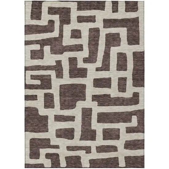 Brown And Beige Abstract Washable Indoor Outdoor Area Rug Photo 2