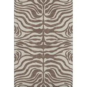 Photo of Brown And Beige Animal Print Washable Area Rug With UV Protection