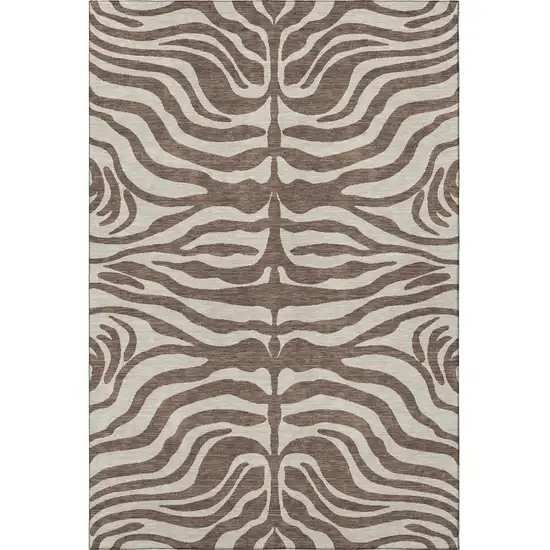Brown And Beige Animal Print Washable Area Rug With UV Protection Photo 3