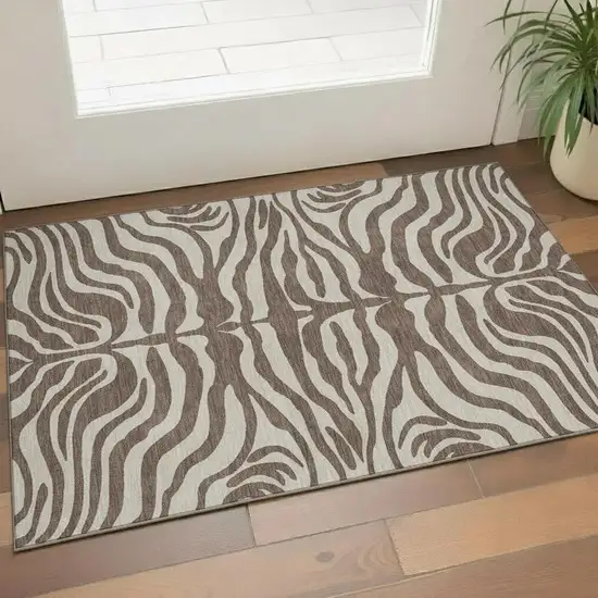 Brown And Beige Animal Print Washable Area Rug With UV Protection Photo 2