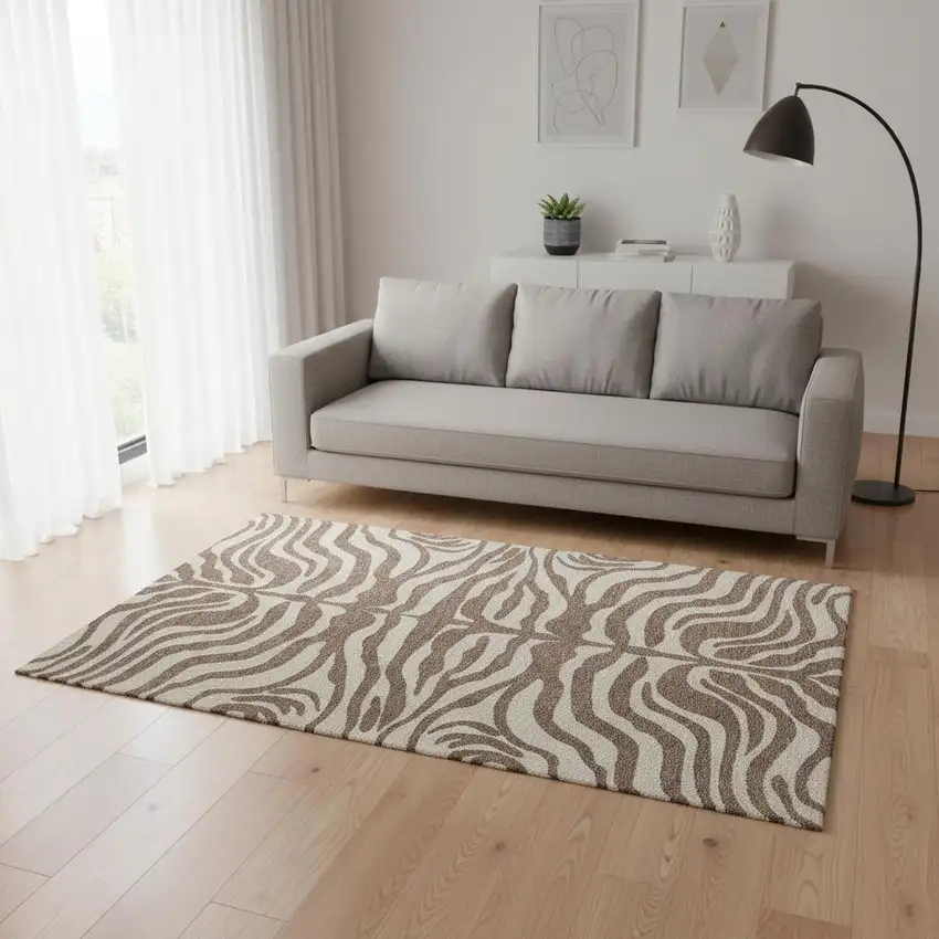 Brown And Beige Animal Print Washable Area Rug With UV Protection Photo 2