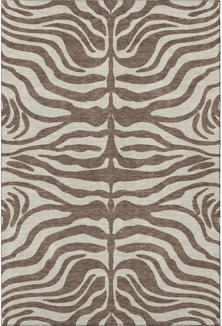 Brown And Beige Animal Print Washable Area Rug With UV Protection Photo 3