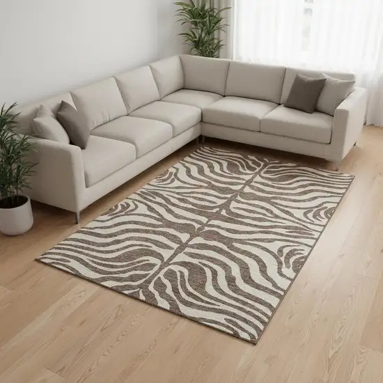 Brown And Beige Animal Print Washable Area Rug With UV Protection Photo 2