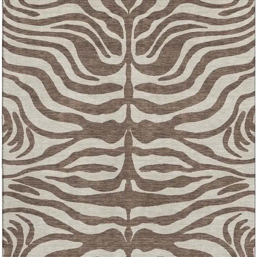 Brown And Beige Animal Print Washable Area Rug With UV Protection Photo 2