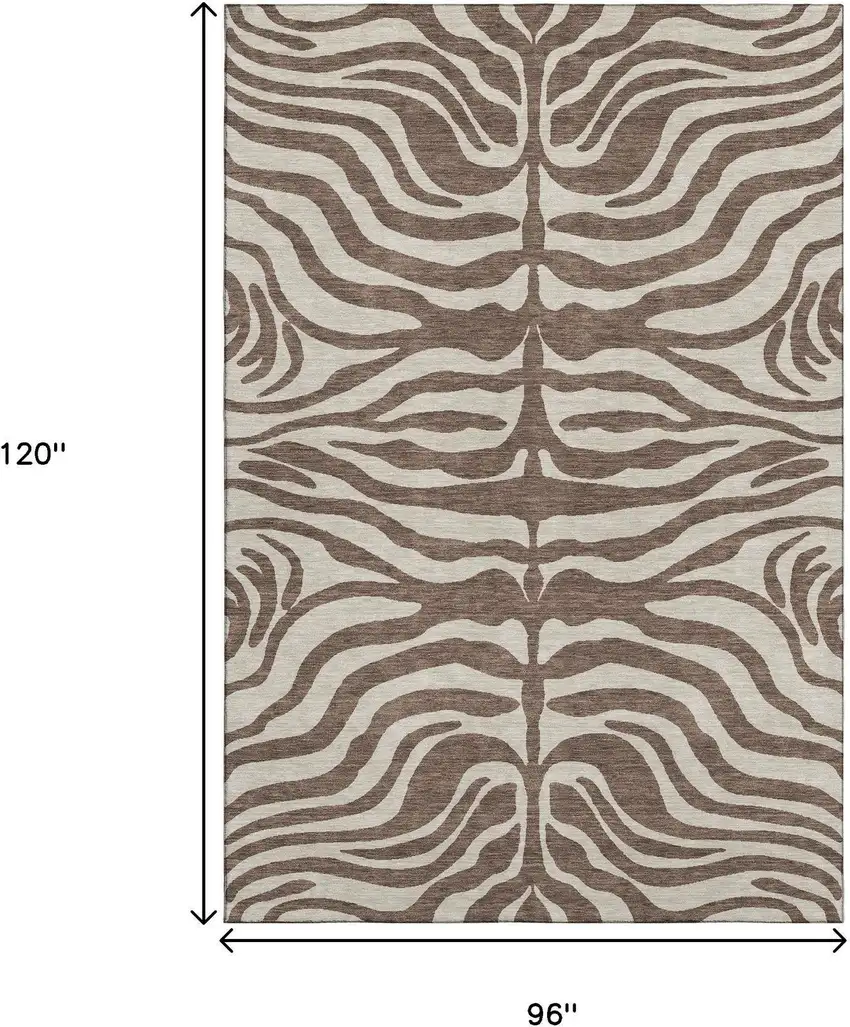 Brown And Beige Animal Print Washable Area Rug With UV Protection Photo 8