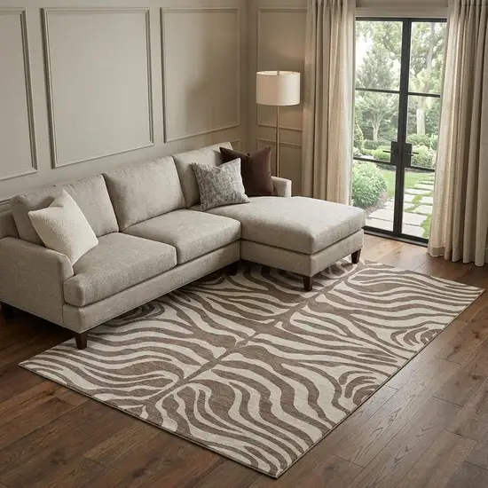 Brown And Beige Animal Print Washable Area Rug With UV Protection Photo 1