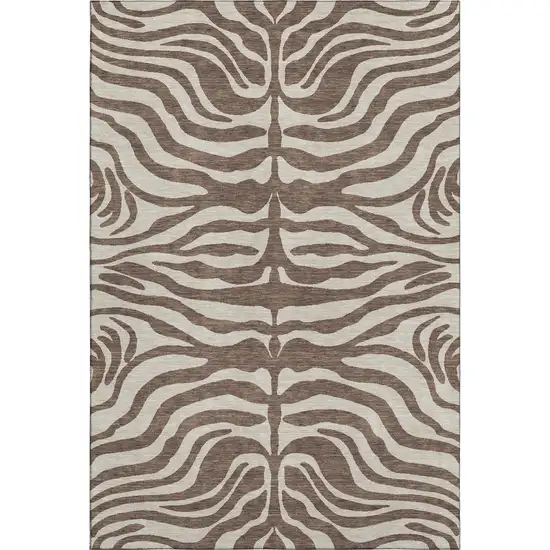 Brown And Beige Animal Print Washable Area Rug With UV Protection Photo 1