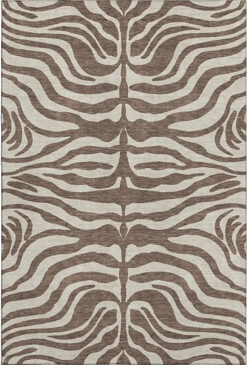 Brown And Beige Animal Print Washable Area Rug With UV Protection Photo 1