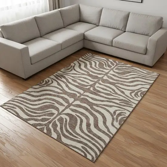 Brown And Beige Animal Print Washable Area Rug With UV Protection Photo 2