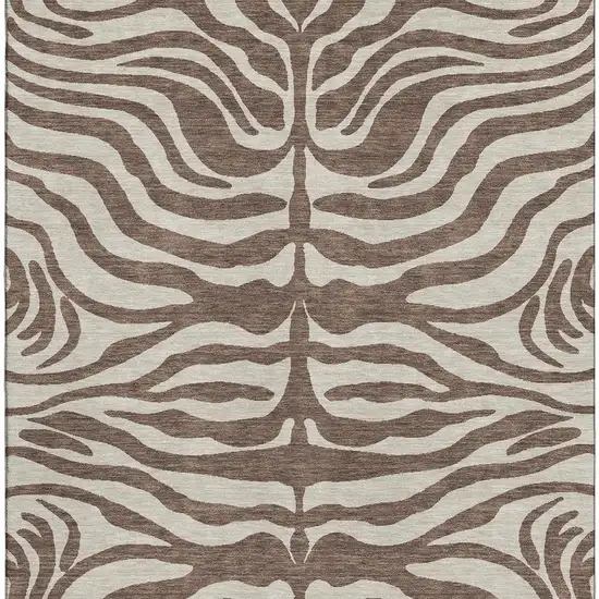 Brown And Beige Animal Print Washable Area Rug With UV Protection Photo 3