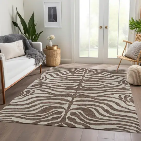 Brown And Beige Animal Print Washable Area Rug With UV Protection Photo 5