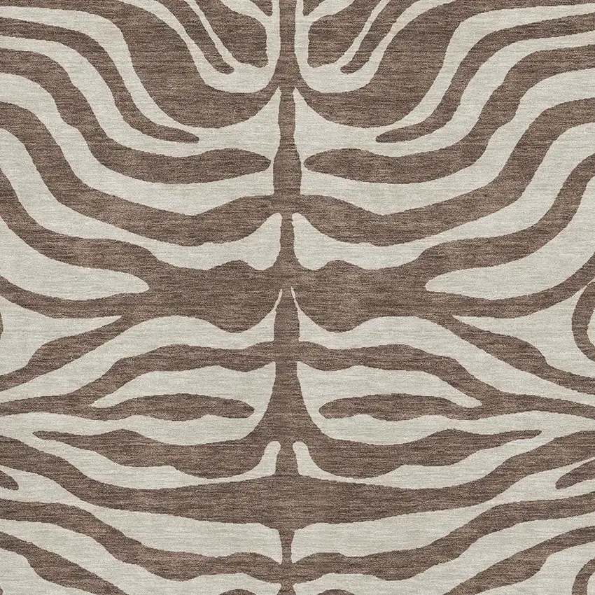 Brown And Beige Animal Print Washable Area Rug With UV Protection Photo 2