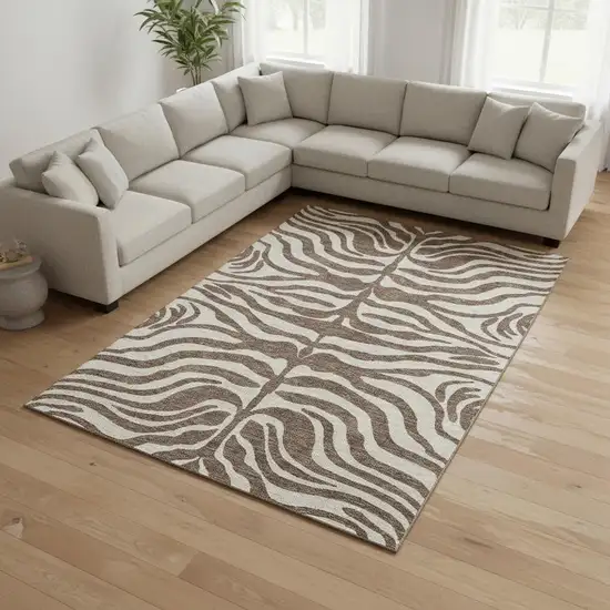 Brown And Beige Animal Print Washable Area Rug With UV Protection Photo 2
