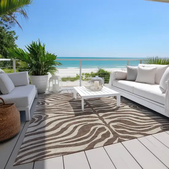 Brown And Beige Animal Print Washable Indoor Outdoor Area Rug Photo 9
