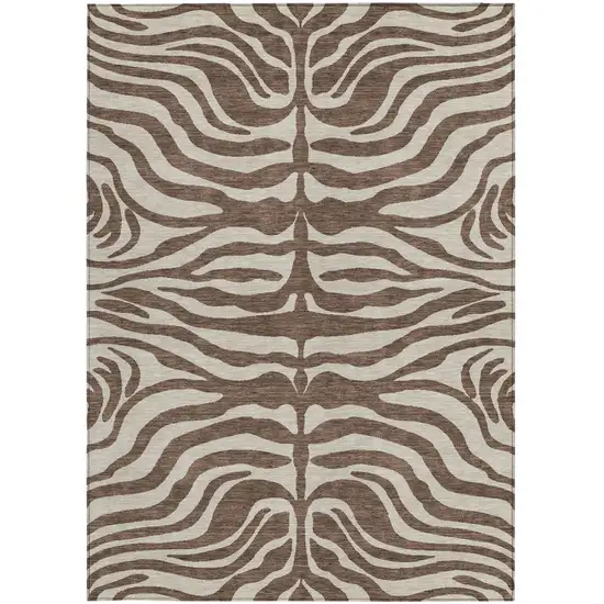 Brown And Beige Animal Print Washable Indoor Outdoor Area Rug Photo 5