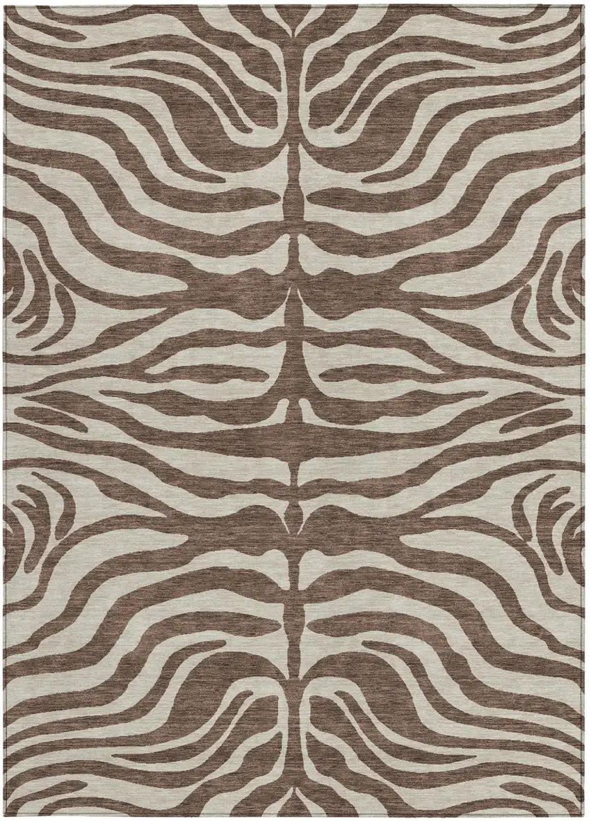 Brown And Beige Animal Print Washable Indoor Outdoor Area Rug Photo 5