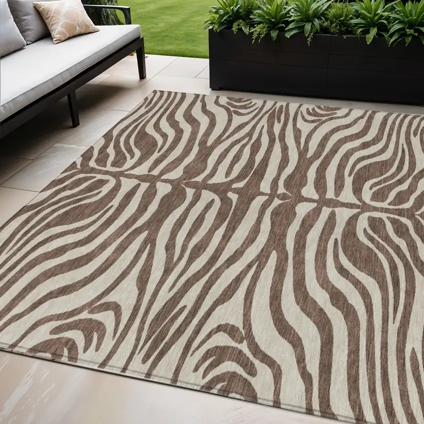 Brown And Beige Animal Print Washable Indoor Outdoor Area Rug Photo 1